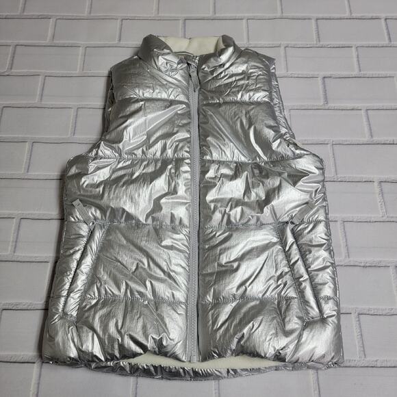 Girls Heavyweight Puffer Vest Silver Metallic Size Large (10) - Picture 1 of 8